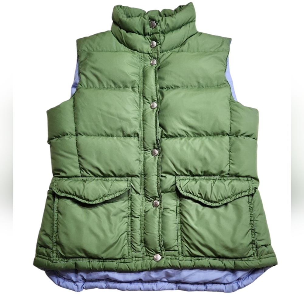 J.Crew Y2K Quilted Down Puffer Vest with Front Flap Pockets Sz Small Olive Green